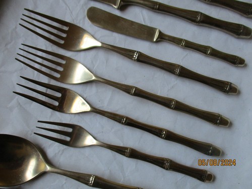 Vintage Thailand/Siam Brass/Bronze 11 Pcs Flatware Place Setting, Bamboo Shape - Picture 3 of 6