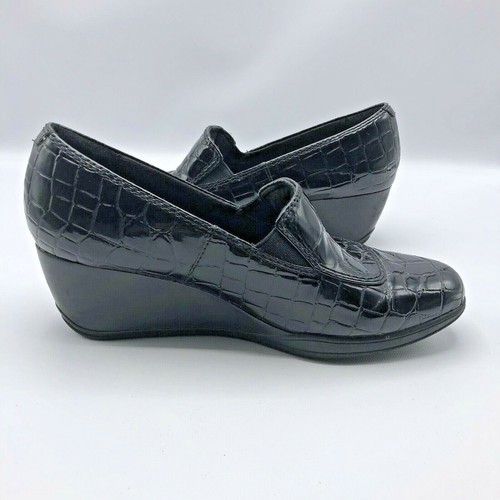 Clarks Bendables 67091 Damenschuh schwarz Patent Krokodildruck Keilabsatz Gr. 8M gebraucht - Bild 10 von 12
