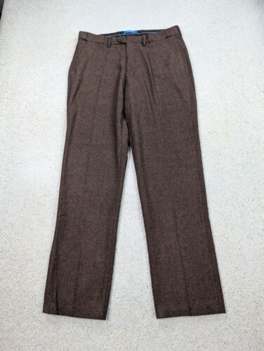 Pantalone tweed lana uomo 32x31 marrone spina di pesce slim fit gamba affusolata flanella vintage - Foto 2 di 14