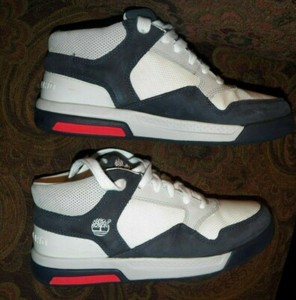 navy blue and white timberlands