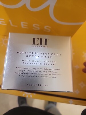 EMMA HARDIE PURIFYING PINK CLAY DETOX MASK WITH DUAL ACTION CLEANSING CLOTH NEW