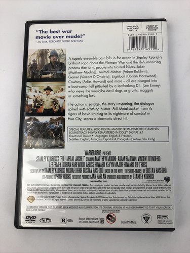FULL METAL JACKET DVD Stanley Kubrick - Mint Disc Guaranteed Free Shipping - Picture 2 of 3