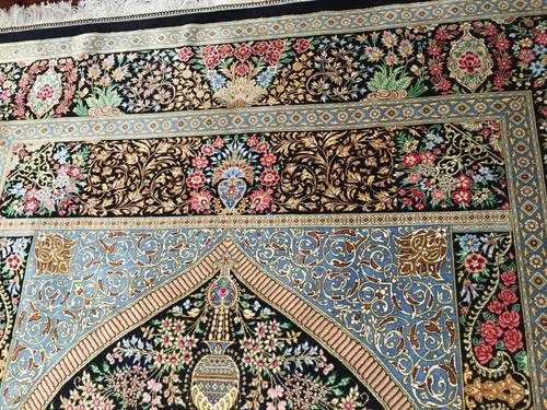 Fine Vintage 1970 Authentic Hand Made Knotted 100% Silk Rug - Picture 12 of 12