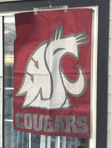 Washington State Cougar Flag Vintage LARGE Banner WSU University RARE 4' X 2.3' - Picture 10 of 11
