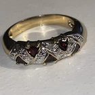 Gold and Silver Tone Band Ring Red Stimulated Stones size 7 fashion jewelry A135