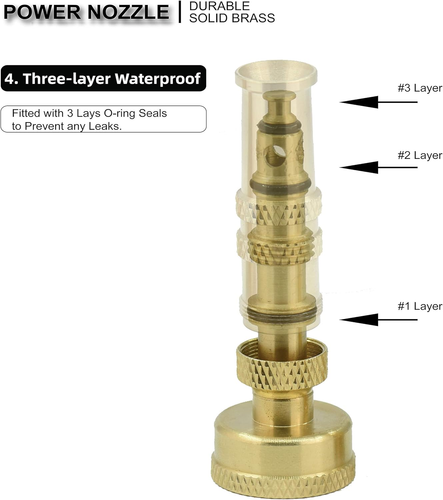 Heavy Duty Brass Adjustable Garden Hose Nozzle & Hose Shut off Valve - High Pres - Picture 4 of 6
