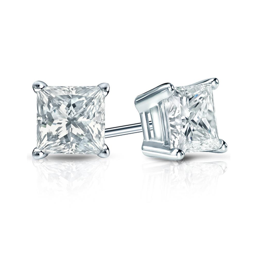 Certified 1.00 Ct Princess Cut Lab Created Diamond Stud Earring 14K White Gold - Picture 2 of 9
