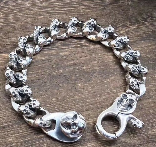 Mens hallmarked heavy solid sterling silver skull bracelet - Picture 7 of 8