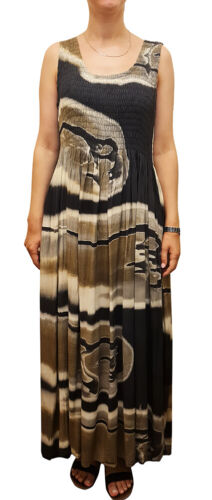 Ikat Damen langes Sommer fließendes Kleid mit gesmoktem Oberteil - passt Größen 8-28 - Bild 74 von 270