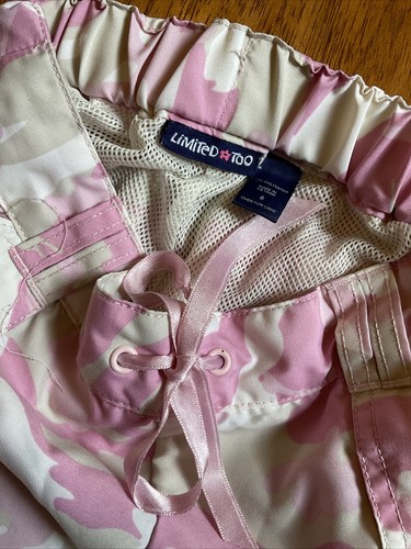 Limited Too Girls Cargo Pants Size 6 Lined Pink Camouflage Polyester Roll Up Hem - Picture 7 of 9