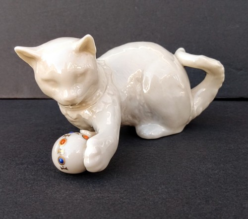 Figura Gatito Gato Porcelana Lenox Jugando con Bola Joya Acentos Oro 24k - Imagen 4 de 8
