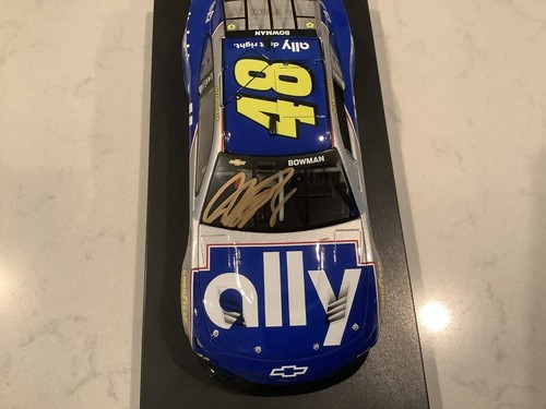 ALEX BOWMAN AUTOGRAPHED 2024 CHEVY CAMARO ALLY THROWBACK DIECAST, HAT & CARD - Picture 8 of 20