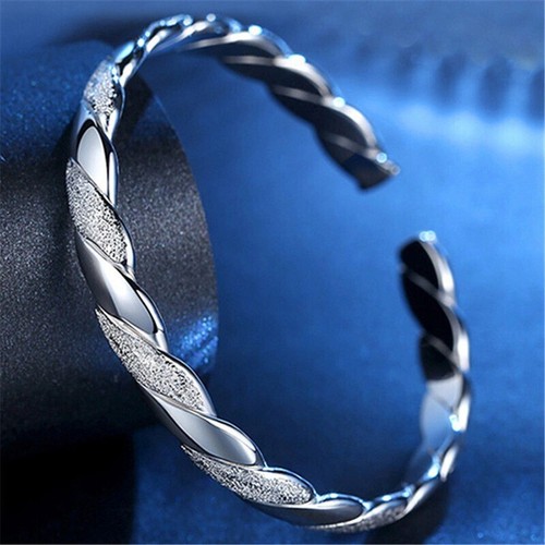 Mode Frauen Sterlingsilber Armbänder Manschette mattierte Linie verwoben Stil 1973 - Bild 2 von 5