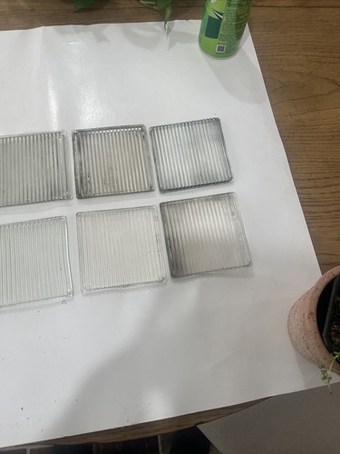 8 Antique Luxfer Prism Glass Tiles SAWTOOTH Design Smooth Plain Back 4x4 Rare! - Picture 3 of 11