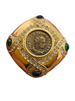 Vintage Signed Ciner Jeweled Mogul Coin Brooch (A1668)