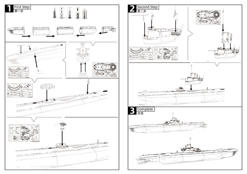 MRY-SFW 1:72 Modell HMS S Klasse U-Boot stabiler Vollrumpf segmentierter Rumpf - Bild 5 von 5
