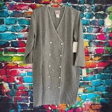NWT Vintage California Looks Double Breasted Dress Size 16WP Gray Pearl Buttons
