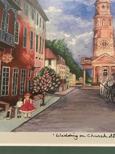 Jeanie Drucker 2 Matted Prints Signed Charleston Rainbow Row Church Street - Picture 6 of 15