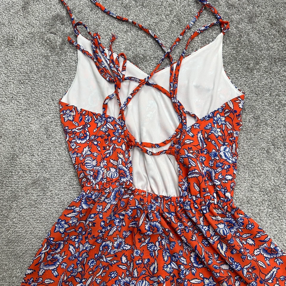 Mameluco sin espalda Aqua By Bloomingdale's para mujer XS naranja azul floral verano playa Foto 3 de 4