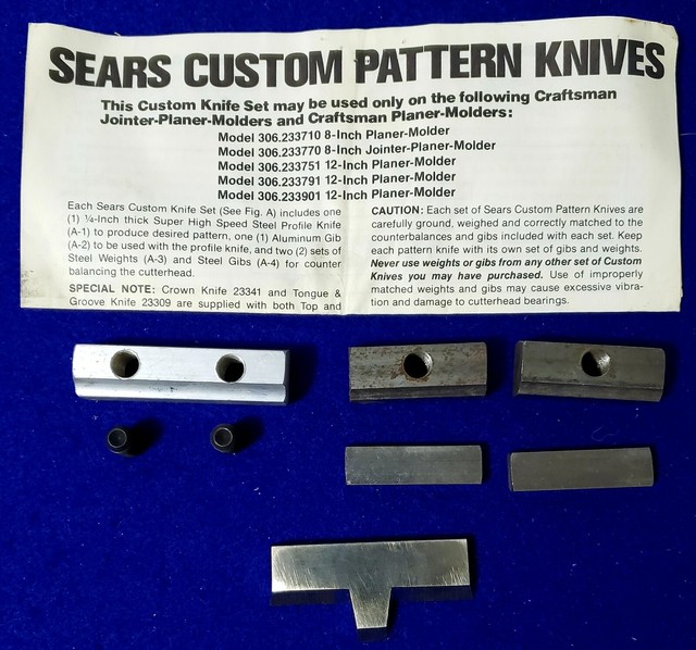 Sears Custom Pattern Knives Jointer Planer Molder Craftsman 8 inch 12