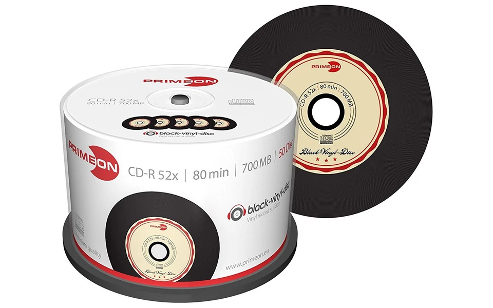 1x50 PRIMEON CD-R  80Min 700MB 52x Black-Vinyl-Disc Cakebox 2761108 NEU 008-360 - Bild 2 von 3