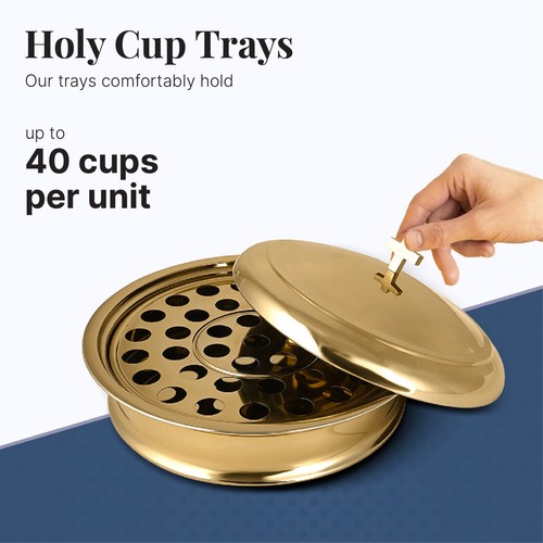 2 Holy Wine Communion Ware Church Set | Stainless Steel - Shiny Gold Finish - Photo 4 sur 5