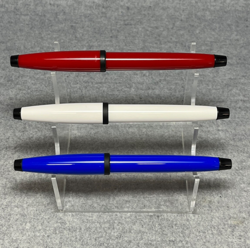 Cross Solo Fountain Pen, F-Nib, Box, Manual, Ink (Red, White, Blue) w/ Black PVD - Picture 5 of 23