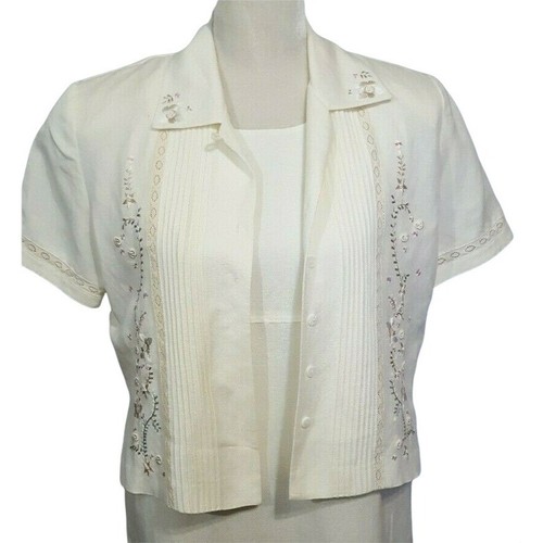 Positive Attitude 8P Maxi Dress Crop Jacket Embroidered Linen Blend Vintage - Picture 3 of 11