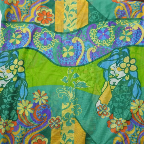 Vintage Bright Tropical Psychedelic Mesh Fabric 200"x60" Floral Bold Vibrant