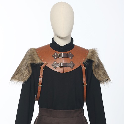 Medieval Men Armours Shoulder Harness Armor Halloween PU Shoulder Harness Viking - Bild 2 von 12