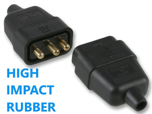 3 Pines Goma Negro Mains Eléctrico 250V 10 Amp Conector en Línea Extender - Imagen 2 de 3