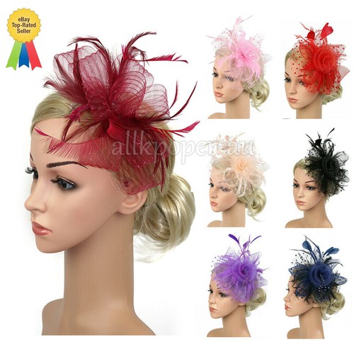 Frauen Fascinator Feder Hut Cocktail Tee Party Stirnband Dame Hochzeit Haarspange - Bild 1 von 26
