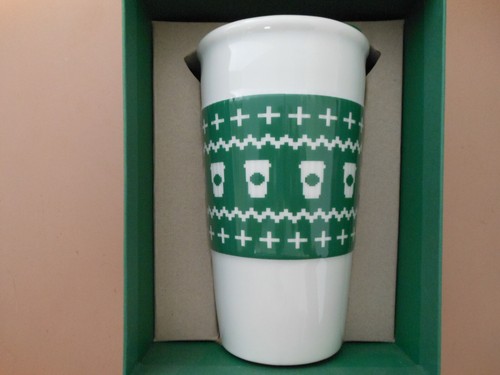 New Starbucks 2016 Green Sweater Ceramic Travel Tumbler New in Box - Bild 4 von 11