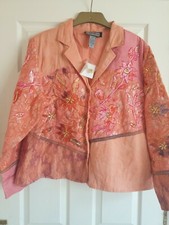 Indigo Moon Jacket Sz 2xl Pink Coral Patchwork Sequin Embroidery Boho - Bust 54"