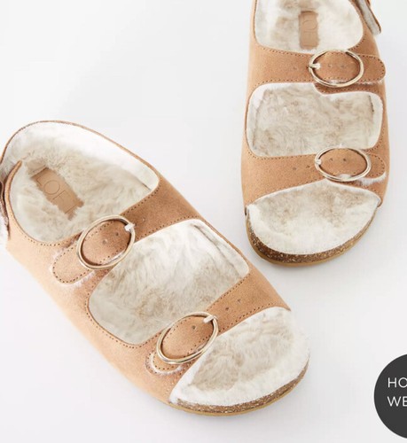 Neu im Karton Loft Damen-Sandalen veganes Wildleder Sherpa-Schnalle ─ honigfarben ingwer ─ Größe 7 - Bild 2 von 3