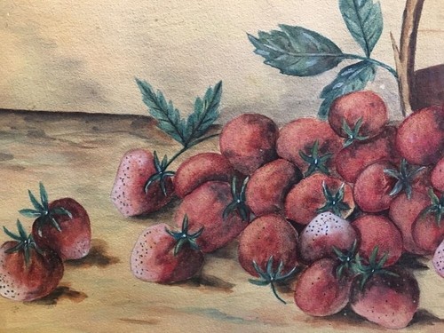 Antique Still life watercolor painting 1911 strawberries in basket signed - Picture 7 of 14