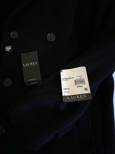 NWT - Ralph Lauren Classic-Fit Navy Solid Double-Breasted Overcoat Sz 40R - $495 - Picture 8 of 8