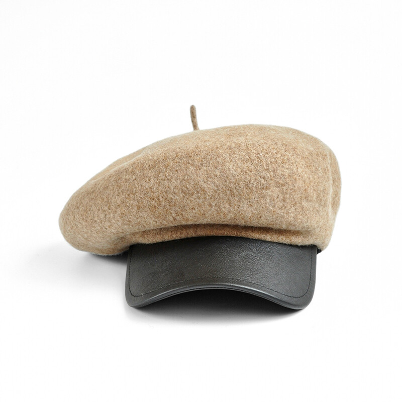 Autumn Winter Versatile Newsboy Hat Adjustable Woolen PU  display picture 2