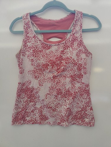 Danskin women's Pink/White Flower print racerback sports tennis golf Medium Tank - Picture 1 of 8