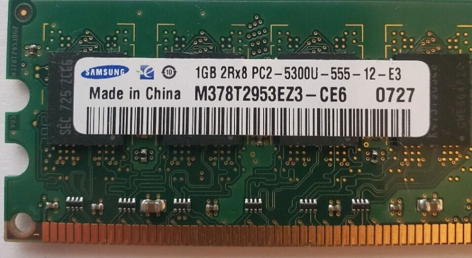 Samsung PC2-5300U-555-12-E3 DDR2 1GB Ram Modules M378T2953EZ3-CE6, Lot of 3 - Image 3 of 3