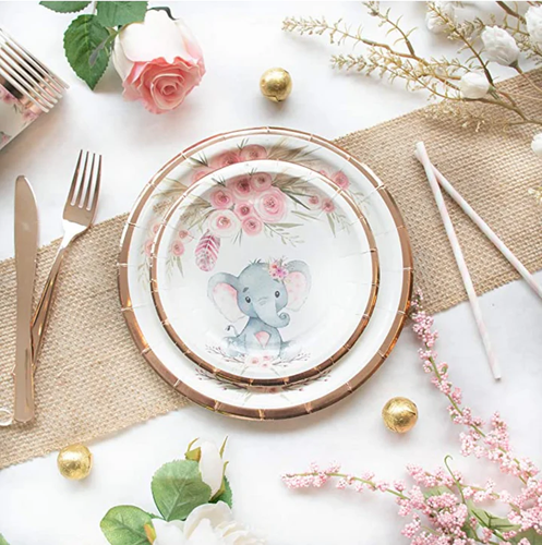 Elephant Party Supplies | Stunning Real Rose Gold Foil | Serves 16 - Picture 4 of 4