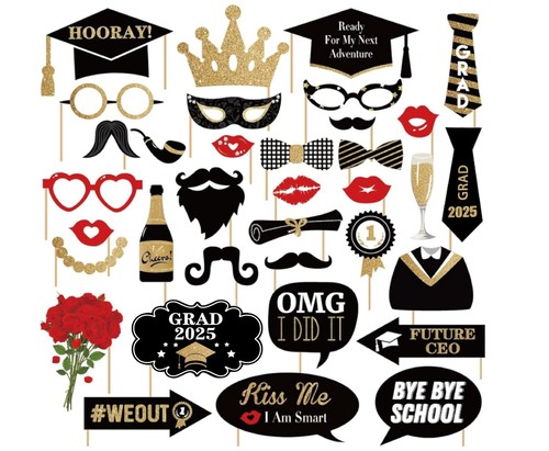 Happy Graduation 2025 Photo Booth Props 35pcs Funny Large Graduation Photo Pr...