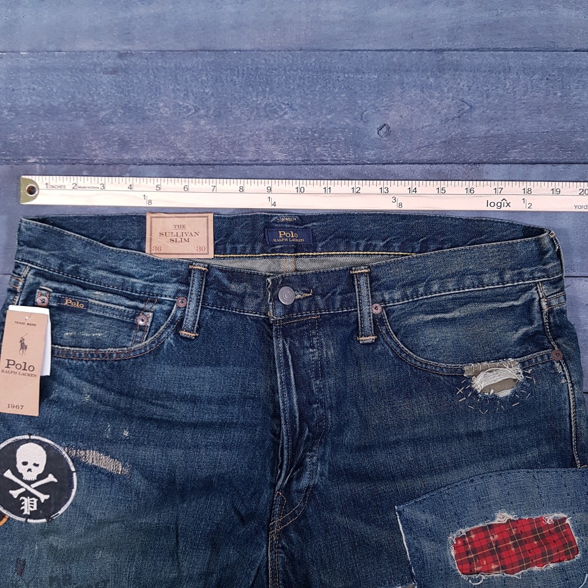 POLO RALPH LAUREN Sullivan Slim Denim Jeans Patchwork Mens