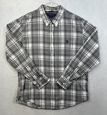 U.S. Polo Assn. Men s Stretch Button Down Casual Long Sleeve Size XXL Gray Plaid