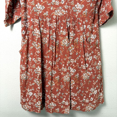 Garnet Hill Dress Size 4 Rust Orange Floral Drop Waist 3/4 Sleeve Pockets Boho - Picture 3 of 15
