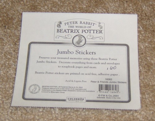 Colorbok Sticker Sheet ~ Beatrix Potter/Peter Rabbit ..... Peter & Friends - Picture 2 of 2