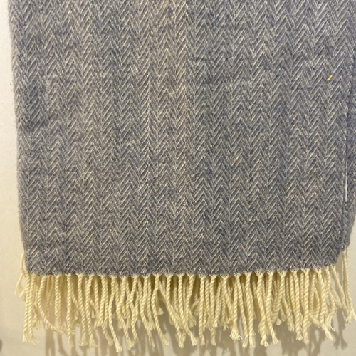 VILLA FIRENZE COLLECTION BLUE HERRINGBONE WOOL BLEND OVERSIZED THROW BLANKET - Picture 3 of 7
