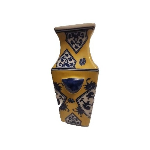 Japanese antique porcelain vase Blue,White & Yellow Decorative 8" Tall Pre-owned - Picture 8 of 8