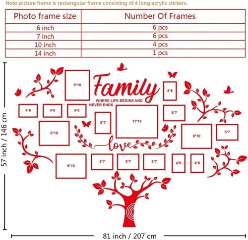 Premium Family Tree Wall Sticker - Acrylic - 57''x81'' - 17 Picture Frames - Picture 5 of 9