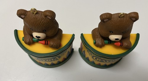 2 Vintage 1992 Crayola Crayon Teddy Bear Drum Christmas Ornament Binney & Smith - Picture 4 of 8
